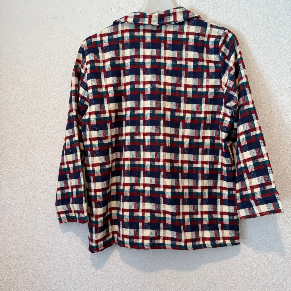 Haband Womens Plaid Button Up Cardigan Jacket Red Navy Blue Cream M - Picture 3 of 4
